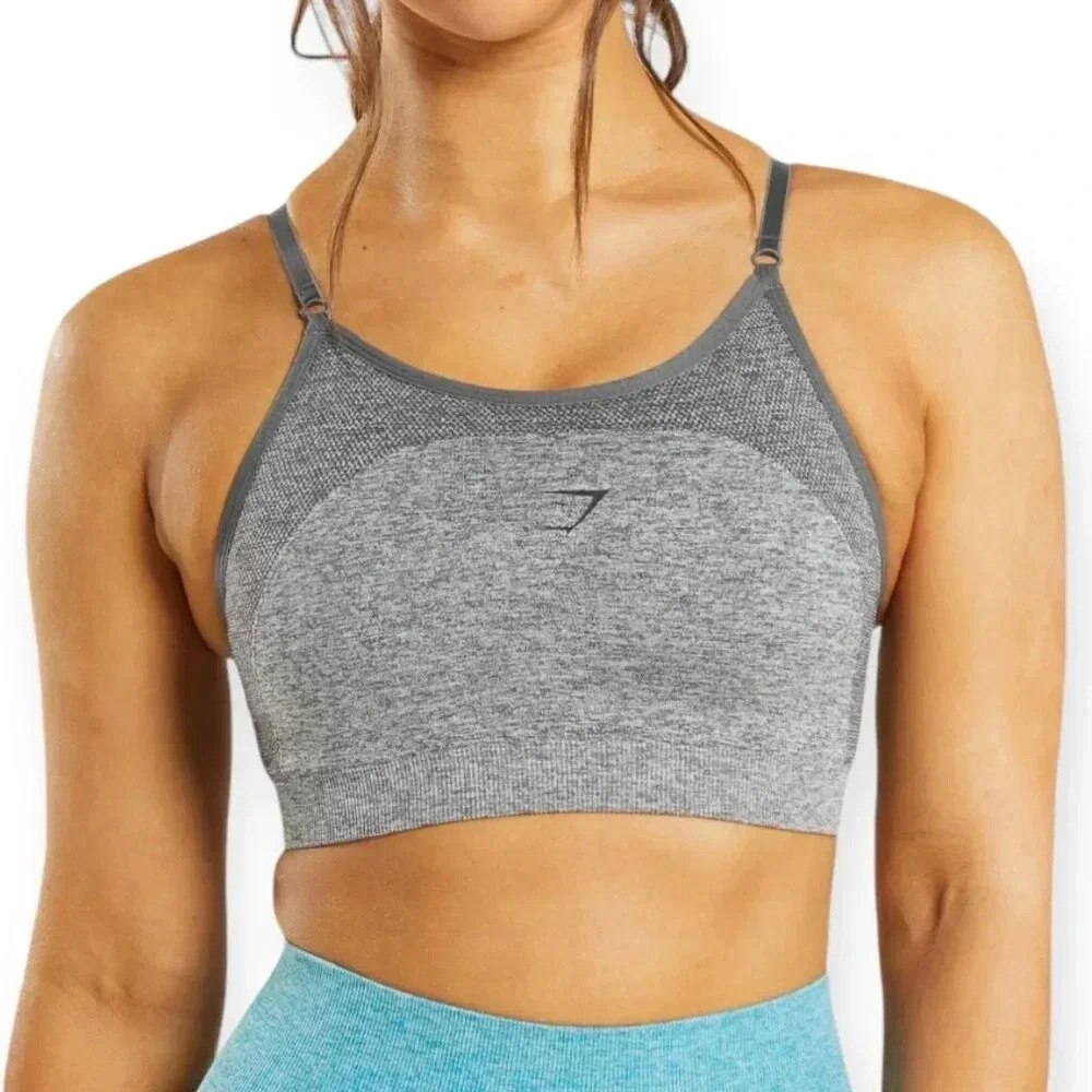 Gymshark Flex Strappy Seamless Women's‎ Grey Sports Bra Adjustable Straps